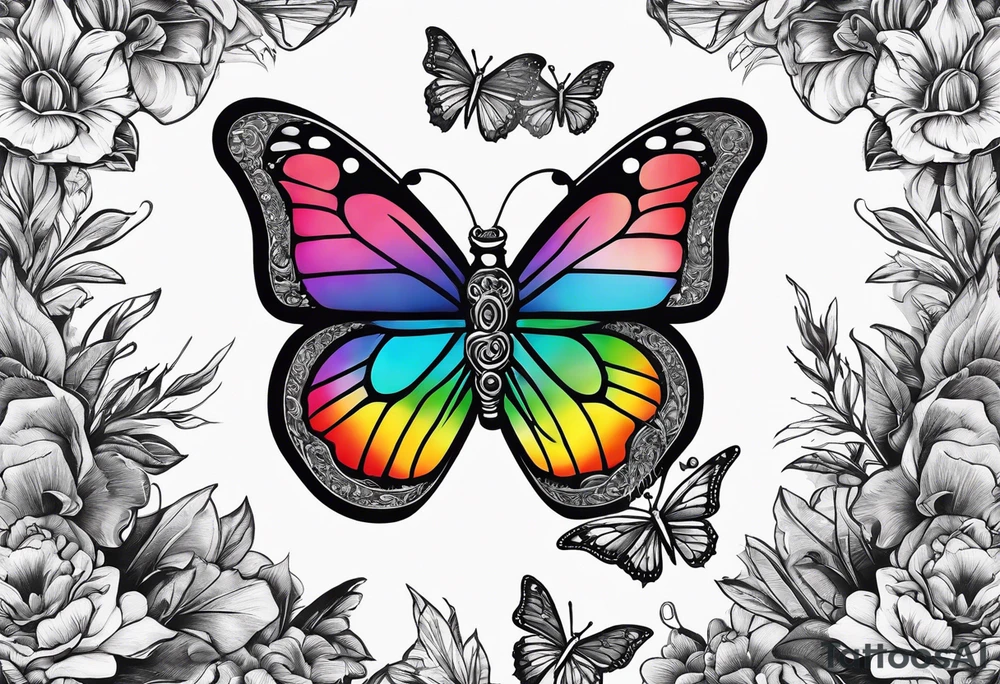 Guitar, butterfly, rainbow, weed tattoo idea
