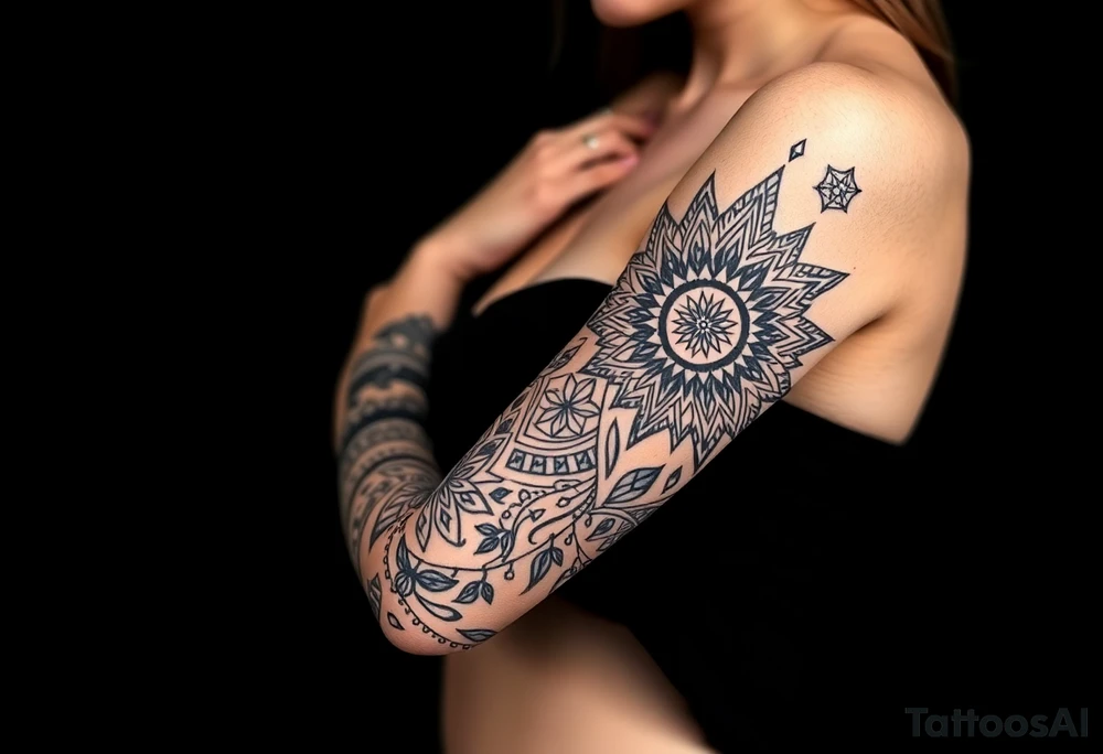 bold line dark shamanstyle tattoo idea