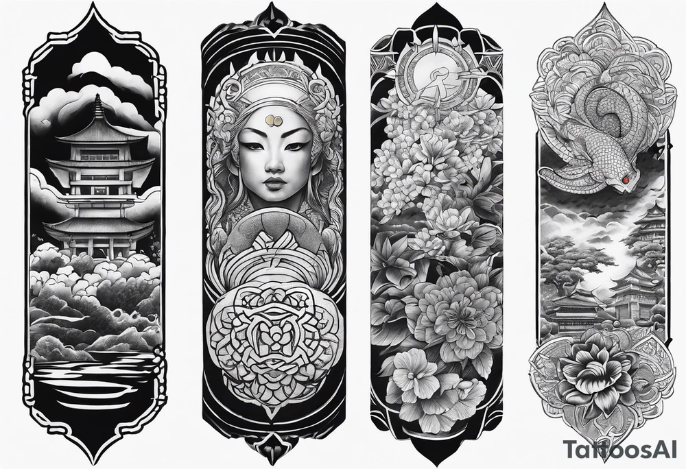 Japanese forearm sleeve stencil tattoo idea