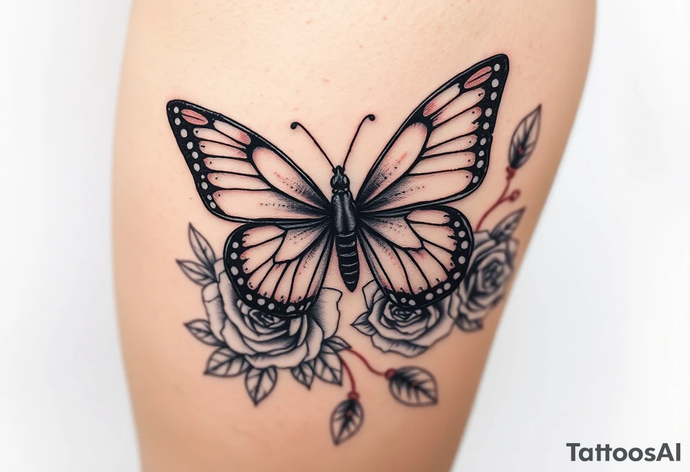 Butterfly and roses tattoo idea