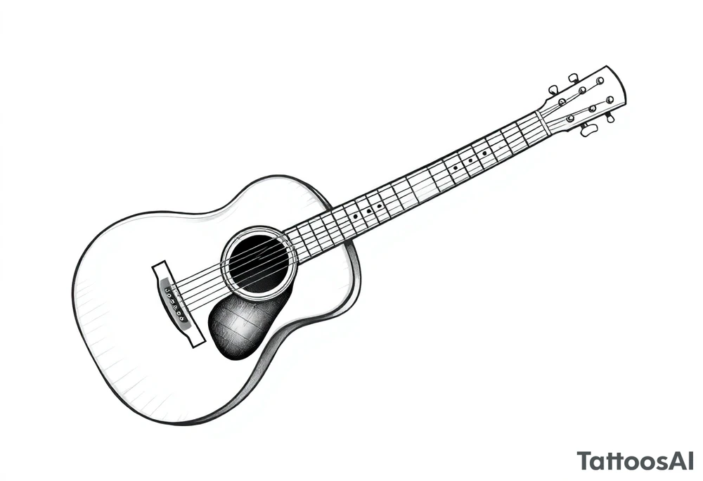 Line traditional American acoustic guitar tattoo idea