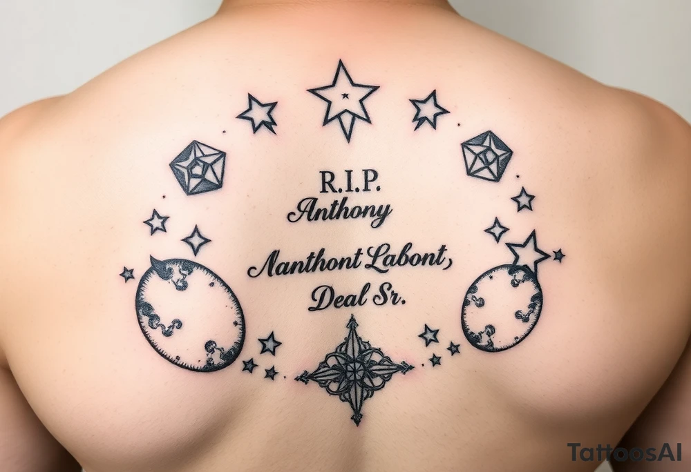 R.I.P. 
Anthony Lamont Deal Sr 
surrounded by moons and stars tattoo idea