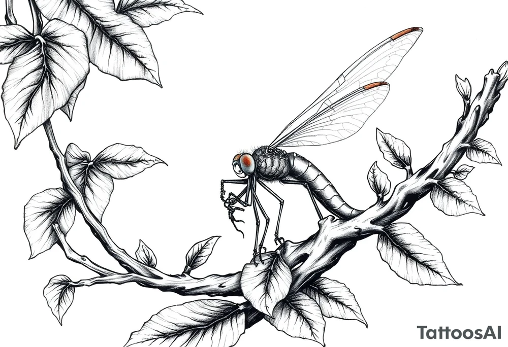 dragon fly on thick vine, tattoo idea