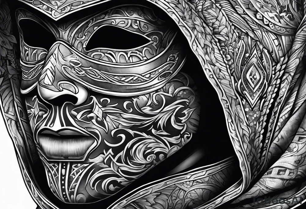Ski mask biting money tattoo idea