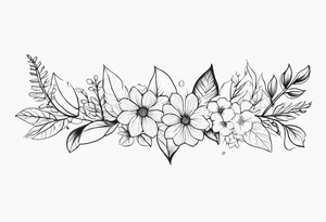 line of leaves and flowers, wraparound long tattoo idea