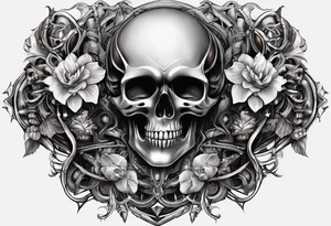 H.R. Giger mean skulls, water flow shapes, geometric shapes, flowers tattoo idea