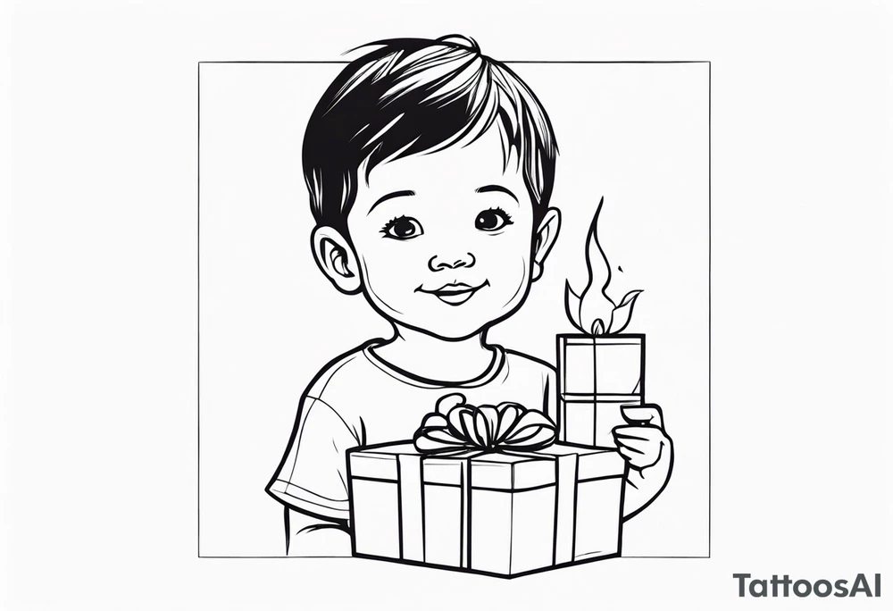 child with present in hand tattoo idea