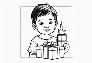 child with present in hand tattoo idea