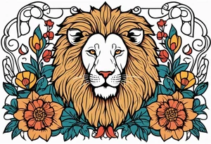 lion with lamb
vintage tattoo style old school traditional bold color simple with flowers surrounded tattoo idea