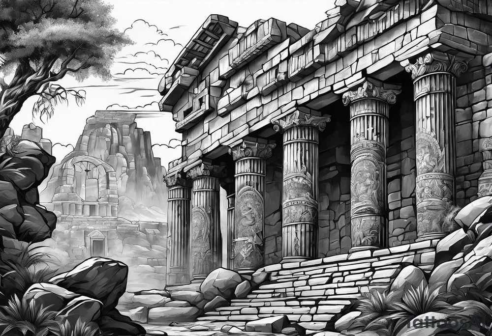 Spartan solider with Ancient ruins all around tattoo idea Spartan solider with Ancient ruins all around tattoo idea