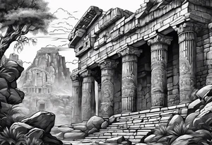 Spartan solider with Ancient ruins all around tattoo idea