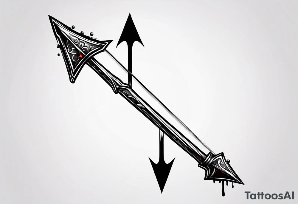 an arrow with a drip of blood on the tip of it simple line art tattoo idea