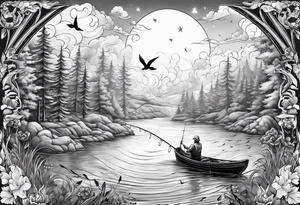 man fishing in heaven tattoo idea