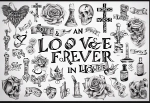 The words Maggie and Lucas and Love and Forever in a crossword puzzle tattoo idea