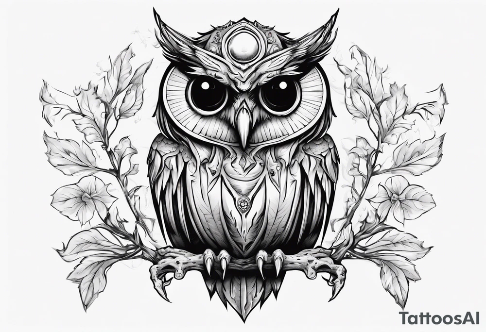 The Demon Owl Stolas, a Prince of Hell who is obsessed with gems, knowledge of astrology and poisonous plants. tattoo idea