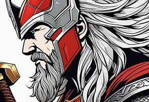 The Mighty Thor not so muscular profile with mjolnir with the entire design shown tattoo idea