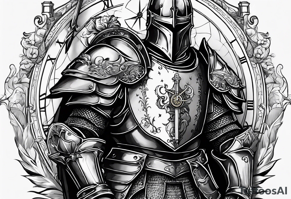 knight in heavy armor full body with clock tattoo idea
