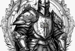 knight in heavy armor full body with clock tattoo idea