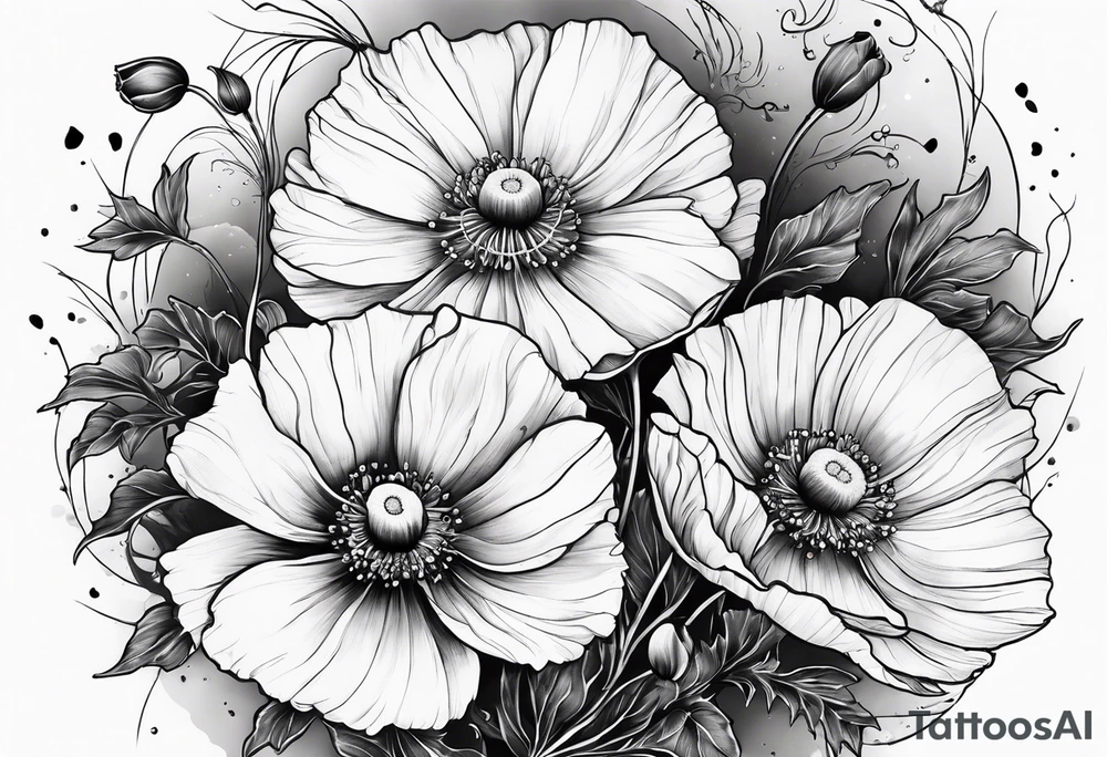 Cosmos and Poppies tattoo idea