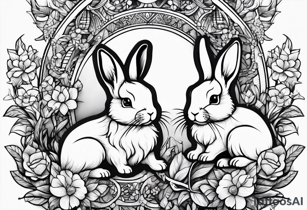 two opposite bunnies tattoo idea