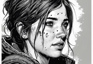 Ellie from the game series The Last of Us, including her tattoo and infected clickers tattoo idea