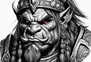 a very realistic orc from world of warcraft in the style of the world of warcraft movie tattoo idea