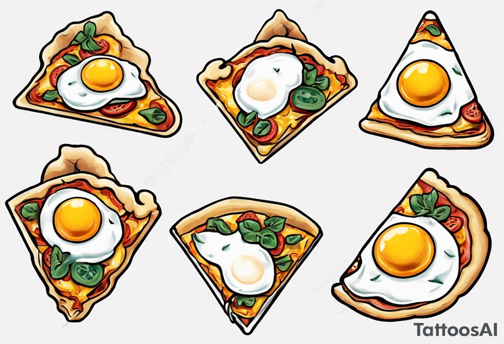 Pair fried eggs tattoo, where for the girl a small slice like a pizza triangular and for the guy the rest of the fried eggs tattoo idea