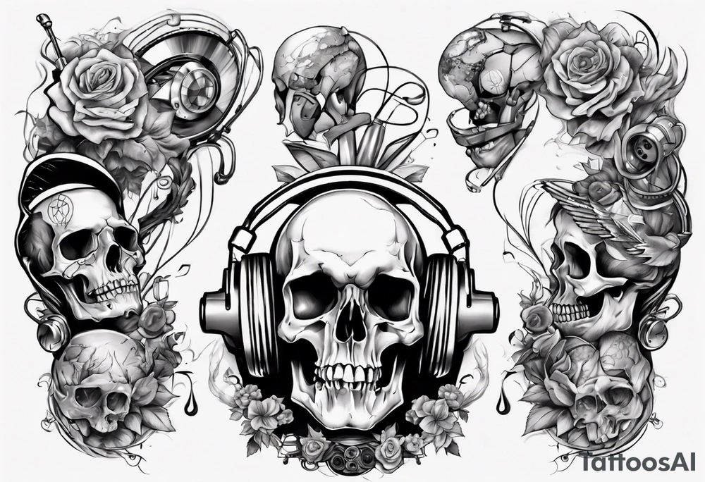 full arm. music combined with science (no skulls) tattoo idea