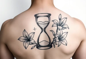 Hourglass and lillies, realistic, black and white tattoo idea