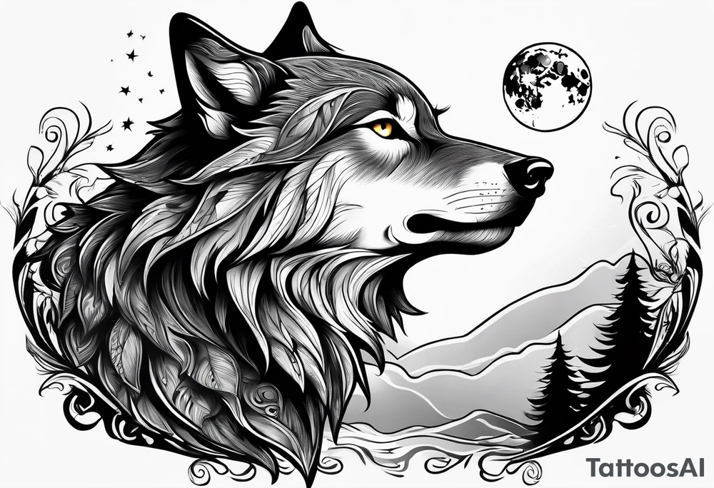 a wolf howling at the moon 
no background
scary tattoo idea
