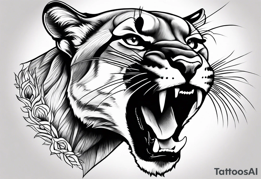 mountain lion growling or roaring tattoo idea