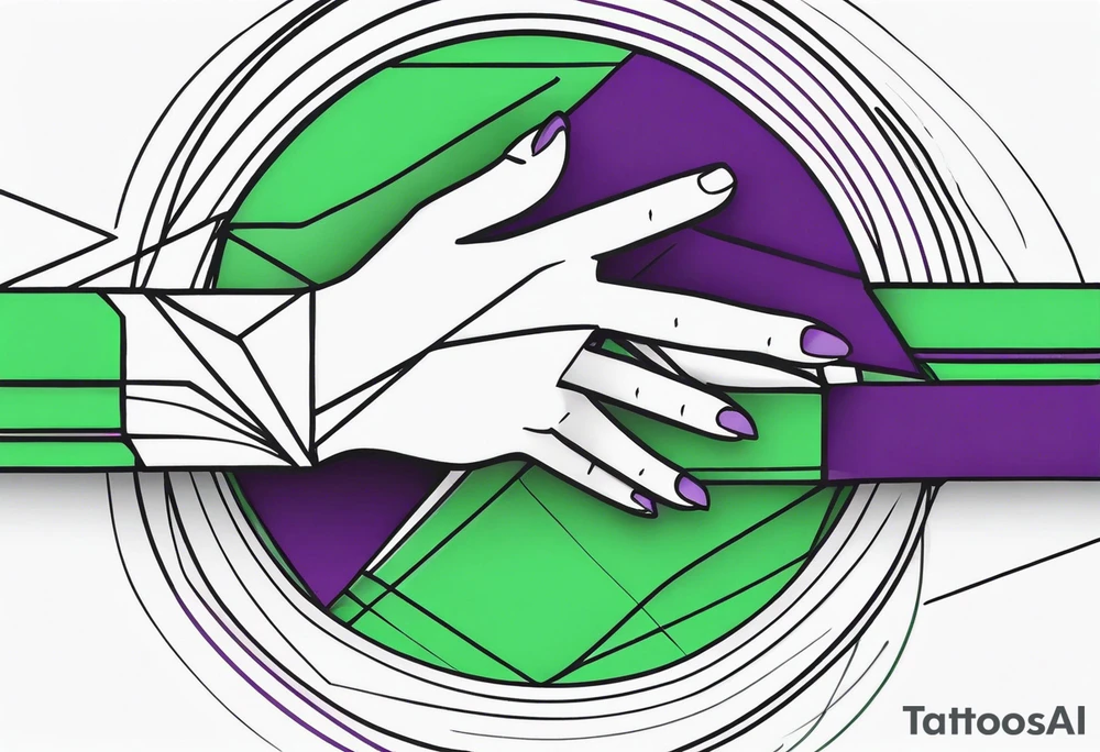 lines around wrist, abstract, green and purple, covered from wrist to forearm, fully covered, no borders, blackwork, no people tattoo idea