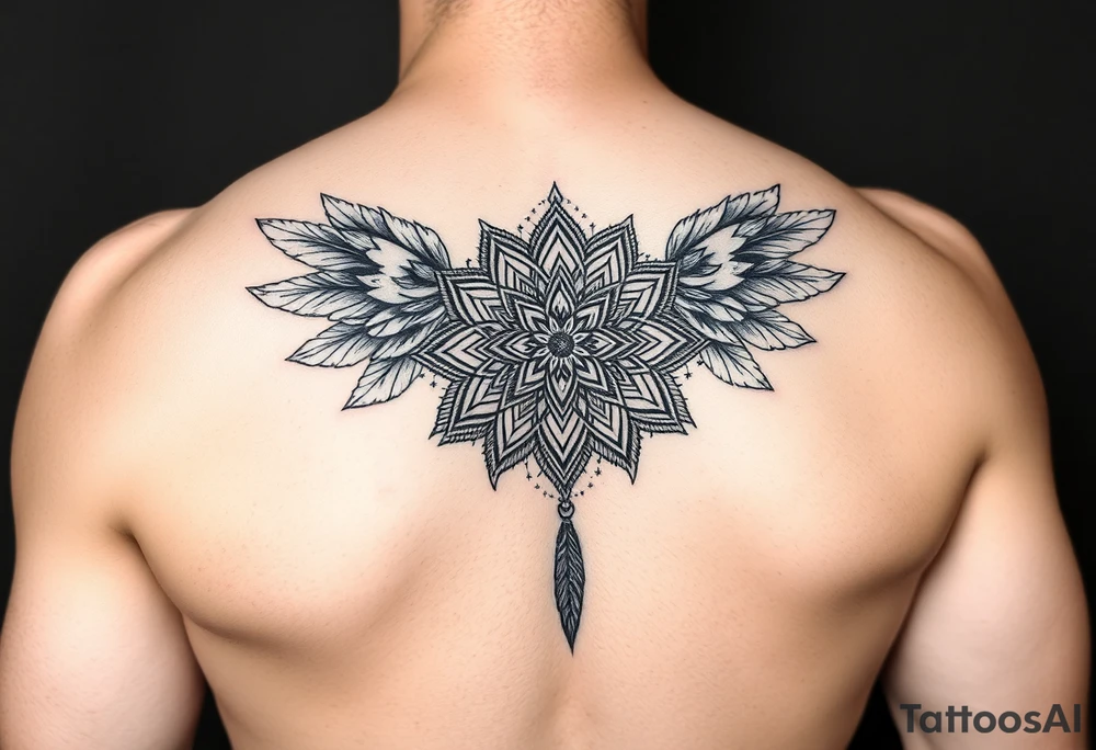 spiritual feathers ornamental mandala shaman tattoo idea