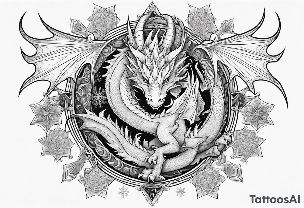 dragon cute , celestial, cross, snowflake tattoo idea