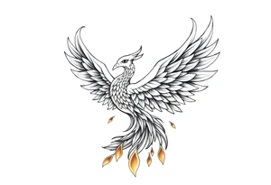 magnificent phoenix rising from golden flames with trailing embers tattoo idea