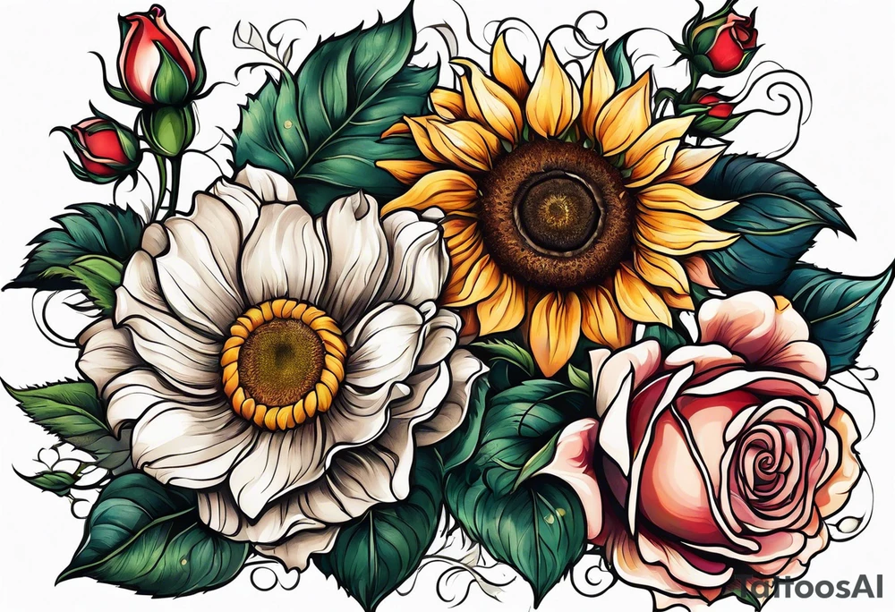 animal flower rose, sunflower, tattoo idea
