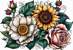 animal flower rose, sunflower, tattoo idea