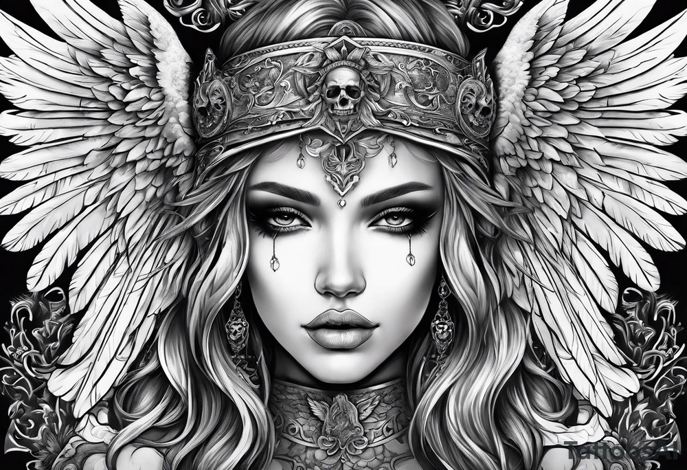 Angel with skull as face tattoo idea