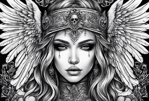 Angel with skull as face tattoo idea