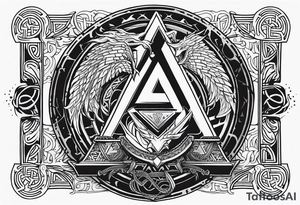 Valhalla sword shield dragon axe Valknut fire tattoo idea Valhalla sword shield dragon axe Valknut fire tattoo idea