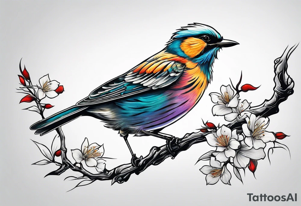 Bird taking off from a branch tattoo idea