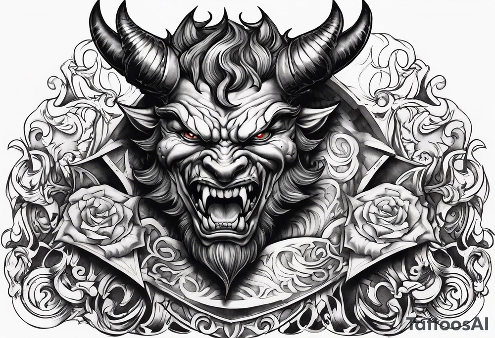 angry devil for a chest gothic style tattoo idea