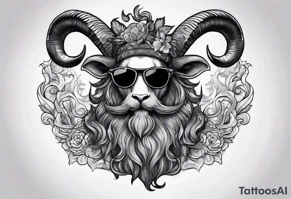capricorn with beard and sunglasses tattoo idea