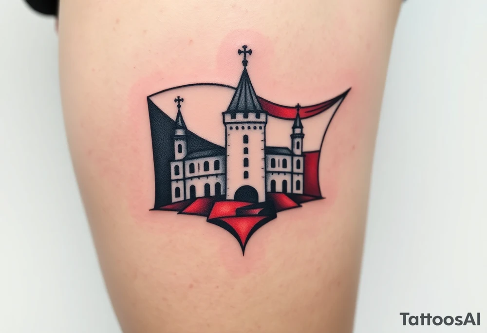 A Czech flag waving behind a medieval castle tattoo idea