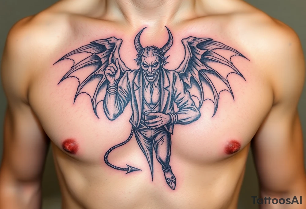 demonic angel in clothes having a good time getting drunk tattoo idea