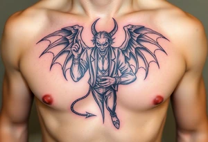demonic angel in clothes having a good time getting drunk tattoo idea