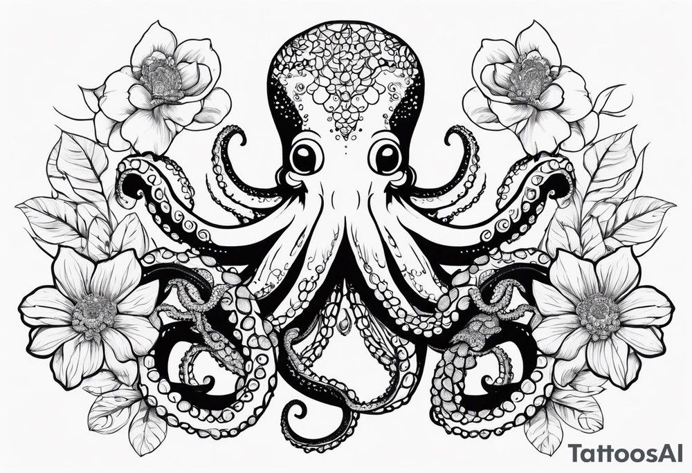 octopus holding flowers tattoo idea