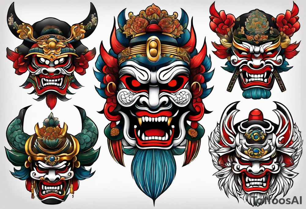 a Japanese style mask or helmet with samarui tattoo idea