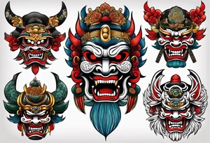 a Japanese style mask or helmet with samarui tattoo idea