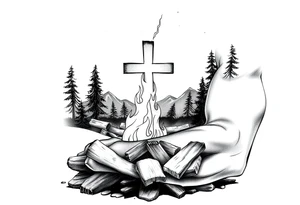 Campfire with cross include the great outdoors and night sky make sure cross doesn't look like it is on fire tattoo idea